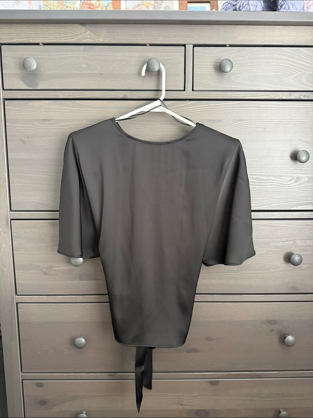 Zara Black Short-Sleeve Tie-Back Blouse